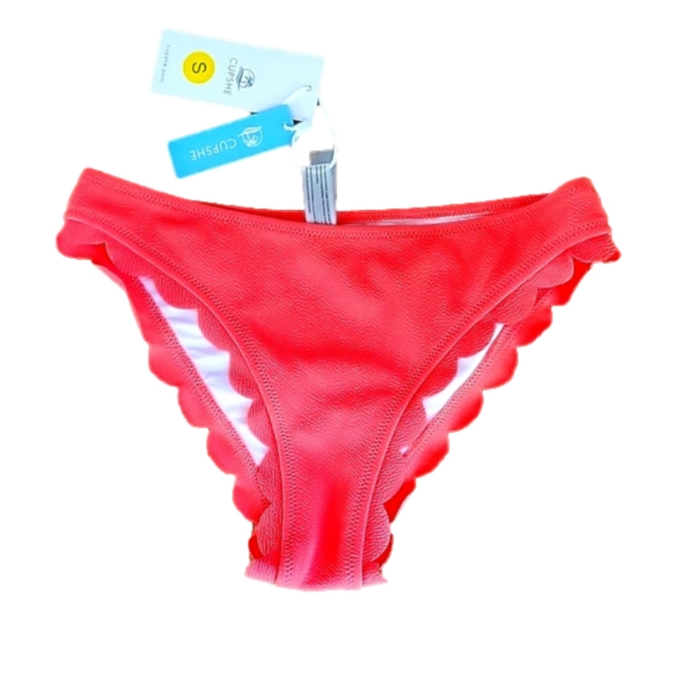 Cupshe Women Orange Salmon Bikini Bottom Swimsuit Scalloped Edges sz.S NEW